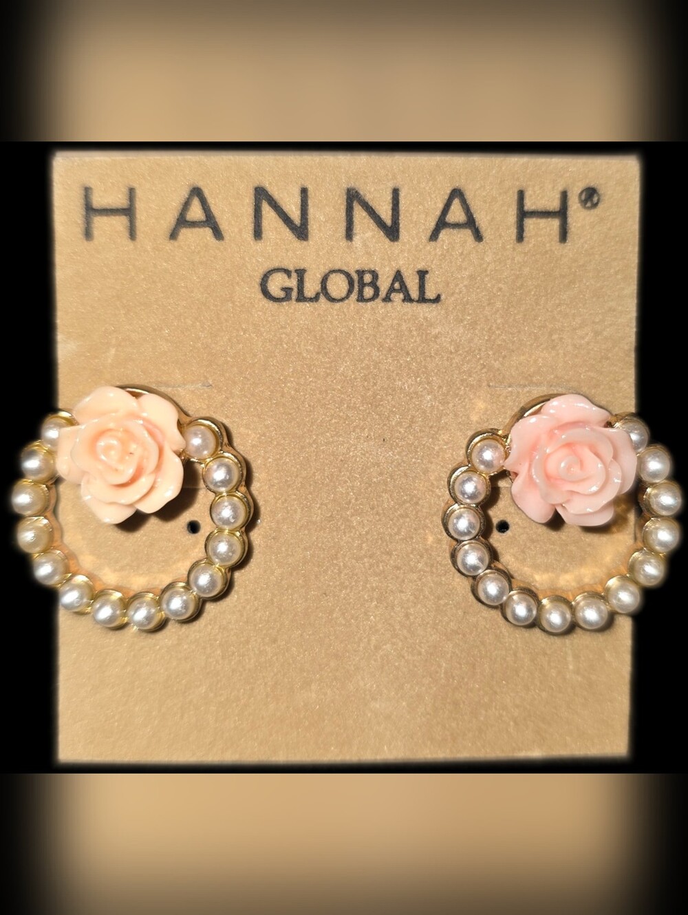 Hannah Pink Rose Pearl Circle Earrings
